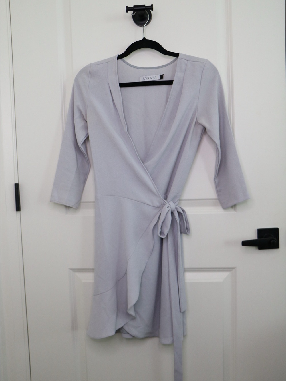 ASKARI Light Blue Wrap Mini Dress with Tie Waist